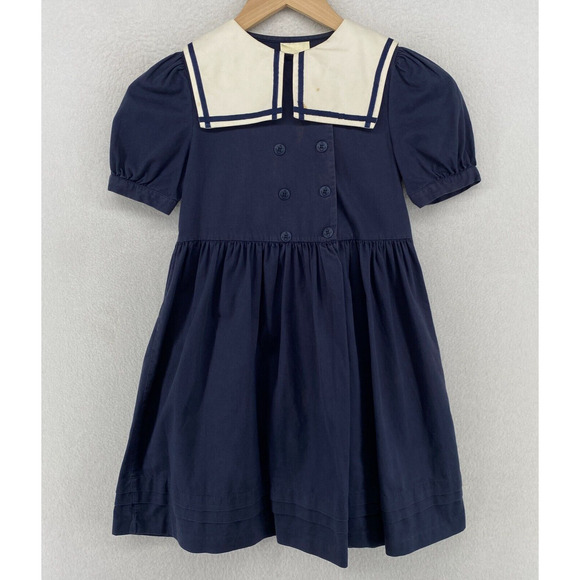LAURAN ASHLEY Mother & Child Sailor Dress Youth 6 Years Double Breasted Blue Vtg